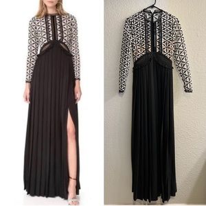 Self Portrait Guipure Black White Maxi Dress waist cutout Lace Formal Party sz 4